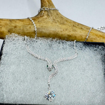 Vintage Tiny Silver Snake Pendant on Delicate 925 Sterling Silver Necklace