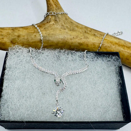 Vintage Tiny Silver Snake Pendant on Delicate 925 Sterling Silver Necklace