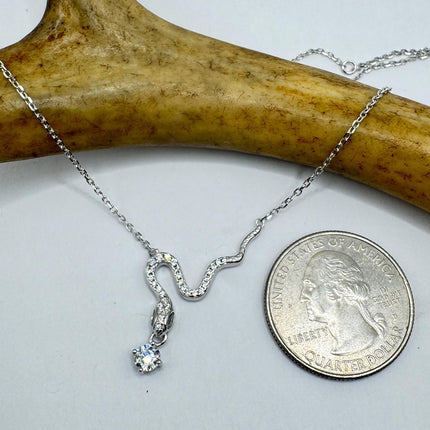 Vintage Tiny Silver Snake Pendant on Delicate 925 Sterling Silver Necklace