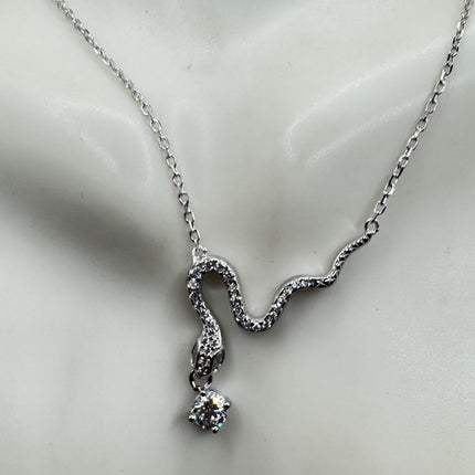 Vintage Tiny Silver Snake Pendant on Delicate 925 Sterling Silver Necklace