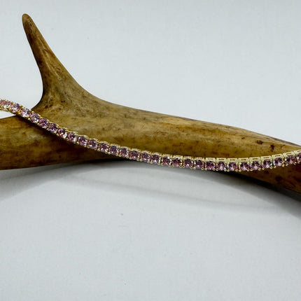 Vintage Golden Tennis Bracelet | Baguette Cut Pink Ice Cubic Zirconia Crystal Diamond | 925 Golden Sterling Silver Stackable Everyday