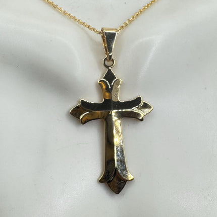 Vintage 9k Gold Filled Cross Necklace on Etched Gold Filled Chain - Small Crucifix Pendant for Layering and Stacking