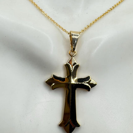 Vintage 9k Gold Filled Cross Necklace on Etched Gold Filled Chain - Small Crucifix Pendant for Layering and Stacking