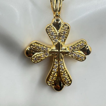 Vintage 9k Gold Filled Cross Necklace on Etched Gold Filled Chain - Small Crucifix Pendant for Layering and Stacking