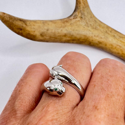 Vintage Silver Ring | Crystal Cocktail Cougar Cat Ring 925 Sterling Silver