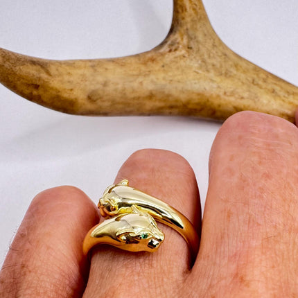 Vintage Gold Silver Ring | Cougar Cat Ring 925 Sterling Silver
