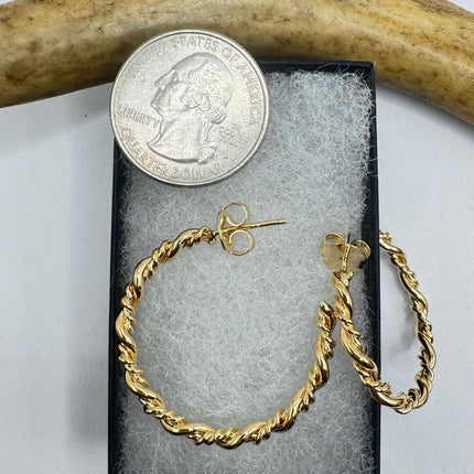 Vintage Gold Large Hoop Earrings - Simple Everyday Design in 9K Gold Fill - Chunky Style