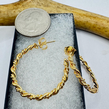 Vintage Gold Large Hoop Earrings - Simple Everyday Design in 9K Gold Fill - Chunky Style