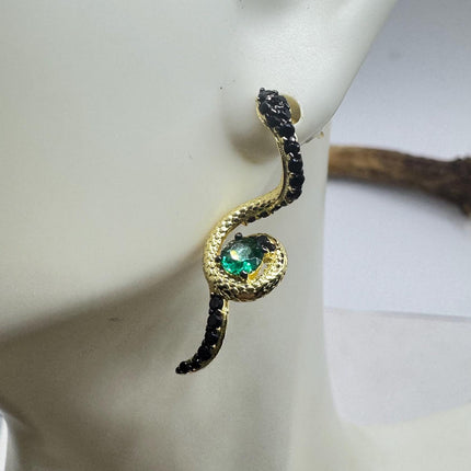 Vintage Gold 925 Silver Deco Snake Serpent Stud Earrings Minimalist Everyday Jewelry