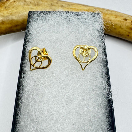 Vintage Gold Heart Peace Sign Earrings - Simple Everyday Design Gold Fill 9K Minimalist - Minimal Classic Timeless Jewelry