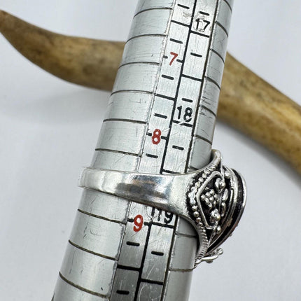 Vintage Heart Silver Bronze Poison Ring | Retro Black Onyx Unique Gift Statement Ring
