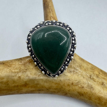Vintage Silver Bronze | Green Nephrite Jade | Unique Gift Statement Ring