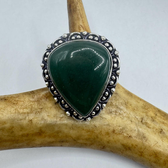 Vintage Silver Bronze | Green Nephrite Jade | Unique Gift Statement Ring