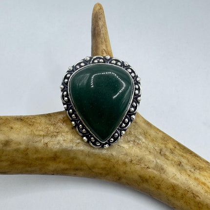 Vintage Silver Bronze | Green Nephrite Jade | Unique Gift Statement Ring