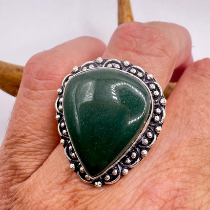 Vintage Silver Bronze | Green Nephrite Jade | Unique Gift Statement Ring