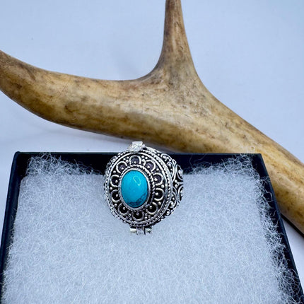 Vintage Silver Bronze Poison Ring | Turquoise Unique Gift Statement Ring