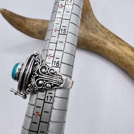 Vintage Silver Bronze Poison Ring | Turquoise Unique Gift Statement Ring
