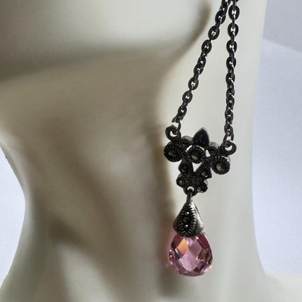 Vintage Pink Ice Rose Crystal Chandelier Drop Gemstone 925 Sterling Silver Chandelier Earrings