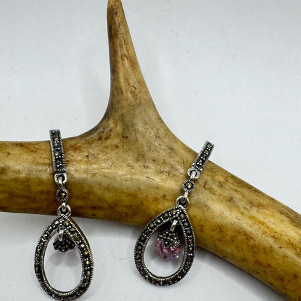 Vintage Pink Ice Rose Crystal Chandelier Drop Gemstone 925 Sterling Silver Chandelier Earrings