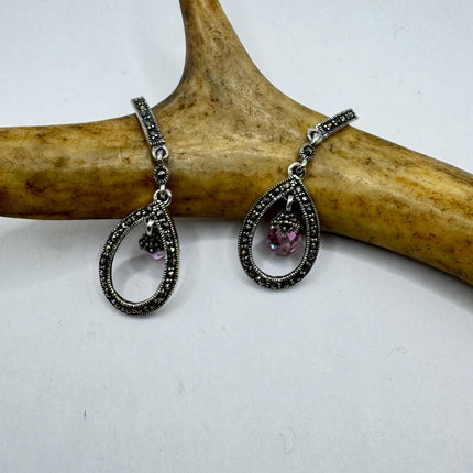 Vintage Pink Ice Rose Crystal Chandelier Drop Gemstone 925 Sterling Silver Chandelier Earrings