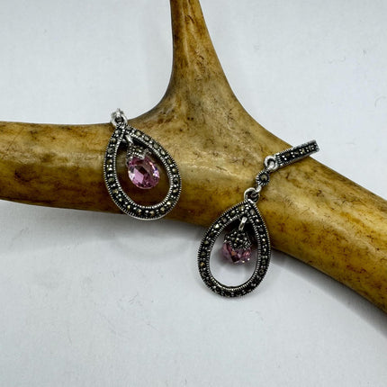 Vintage Pink Ice Rose Crystal Chandelier Drop Gemstone 925 Sterling Silver Chandelier Earrings