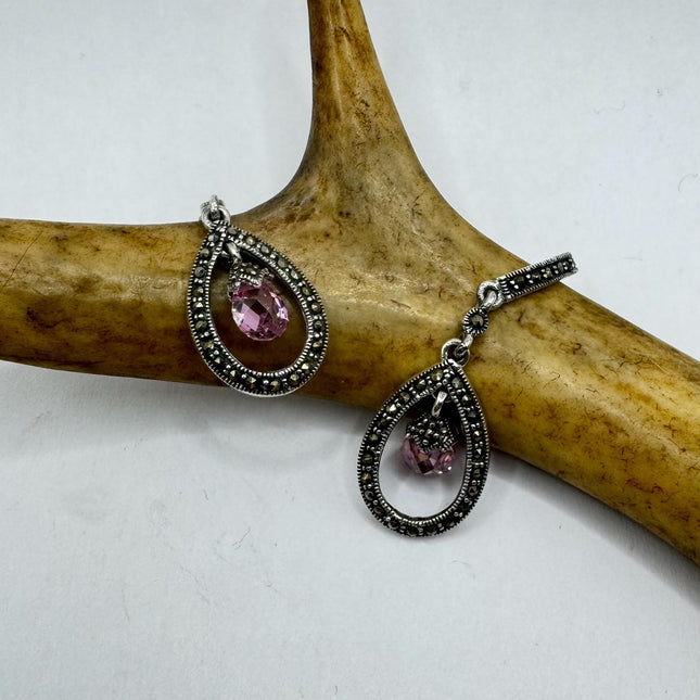 Vintage Pink Ice Rose Crystal Chandelier Drop Gemstone 925 Sterling Silver Chandelier Earrings