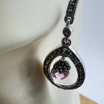 Vintage Pink Ice Rose Crystal Chandelier Drop Gemstone 925 Sterling Silver Chandelier Earrings