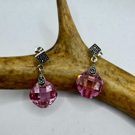 Vintage Pink Ice Rose Crystal Chandelier Drop Gemstone 925 Sterling Silver Chandelier Earrings