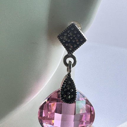 Vintage Pink Ice Rose Crystal Chandelier Drop Gemstone 925 Sterling Silver Chandelier Earrings