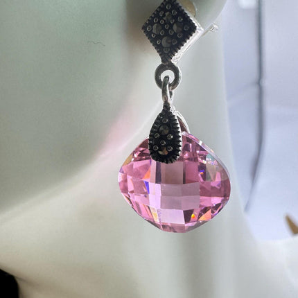 Vintage Pink Ice Rose Crystal Chandelier Drop Gemstone 925 Sterling Silver Chandelier Earrings