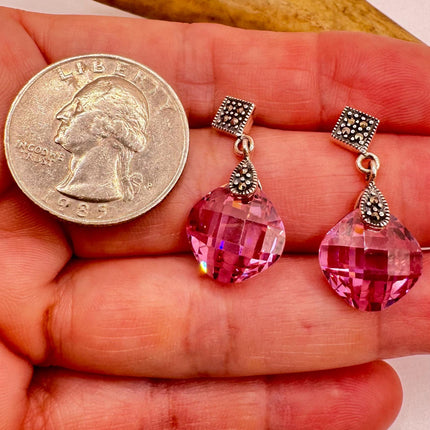 Vintage Pink Ice Rose Crystal Chandelier Drop Gemstone 925 Sterling Silver Chandelier Earrings