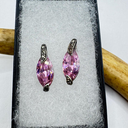 Vintage Pink Ice Rose Crystal Chandelier Drop Gemstone 925 Sterling Silver Stud Post Earrings