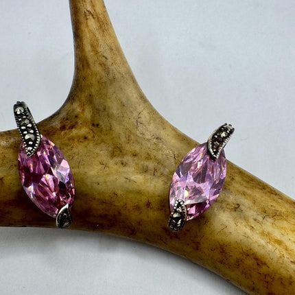 Vintage Pink Ice Rose Crystal Chandelier Drop Gemstone 925 Sterling Silver Stud Post Earrings