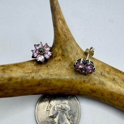 Vintage Pink Ice Rose Crystal Chandelier Drop Gemstone 925 Sterling Silver Stud Post Earrings