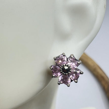 Vintage Pink Ice Rose Crystal Chandelier Drop Gemstone 925 Sterling Silver Stud Post Earrings