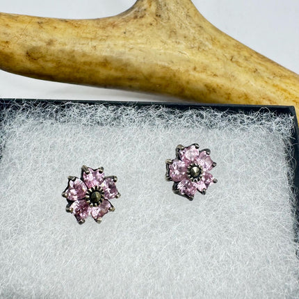Vintage Pink Ice Rose Crystal Chandelier Drop Gemstone 925 Sterling Silver Stud Post Earrings