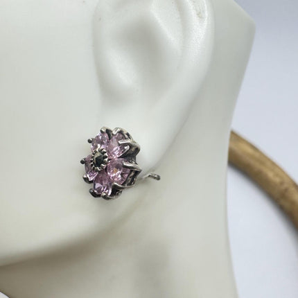 Vintage Pink Ice Rose Crystal Chandelier Drop Gemstone 925 Sterling Silver Stud Post Earrings