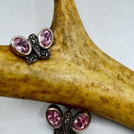 Vintage Pink Ice Rose Crystal Chandelier Drop Gemstone 925 Sterling Silver Stud Post Earrings