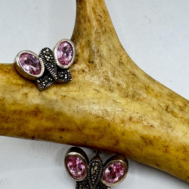 Vintage Pink Ice Rose Crystal Chandelier Drop Gemstone 925 Sterling Silver Stud Post Earrings