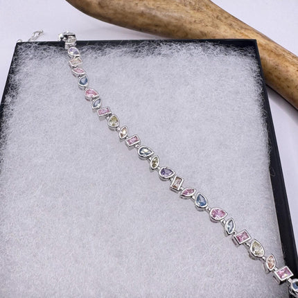 Vintage Silver Tennis Bracelet | Crystal mixed gemstone Cubic Zirconia | 925 Sterling Silver