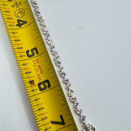 Vintage Silver Tennis Bracelet | Crystal mixed gemstone Cubic Zirconia | 925 Sterling Silver