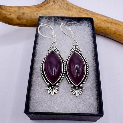 Vintage Purple Amethyst Dangle Earrings Sterling Silver Design Statement Leverbacks