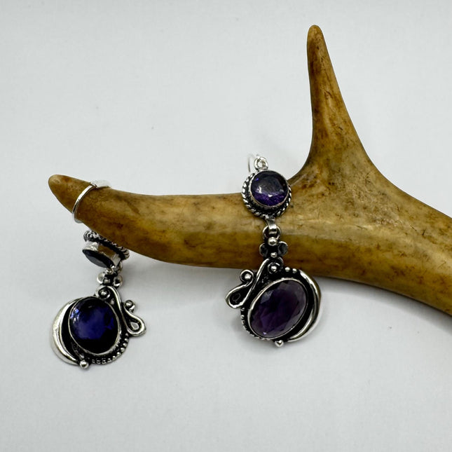 Vintage Purple Amethyst Dangle Earrings Sterling Silver Design Statement Leverbacks