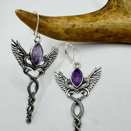 Vintage Purple Amethyst Dangle Earrings Sterling Silver Design Statement Leverbacks