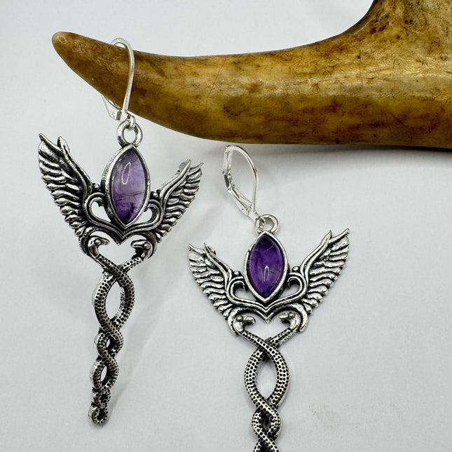 Vintage Purple Amethyst Dangle Earrings Sterling Silver Design Statement Leverbacks