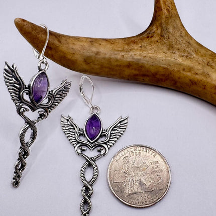 Vintage Purple Amethyst Dangle Earrings Sterling Silver Design Statement Leverbacks