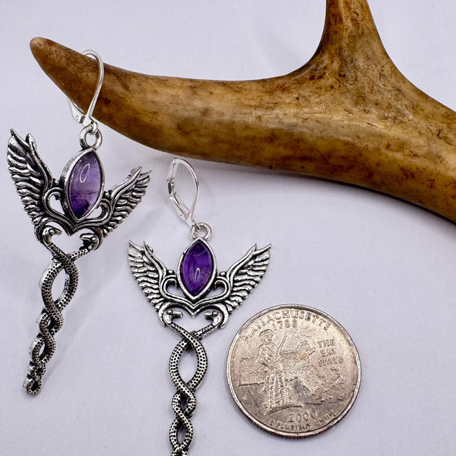 Vintage Purple Amethyst Dangle Earrings Sterling Silver Design Statement Leverbacks