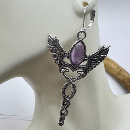 Vintage Purple Amethyst Dangle Earrings Sterling Silver Design Statement Leverbacks