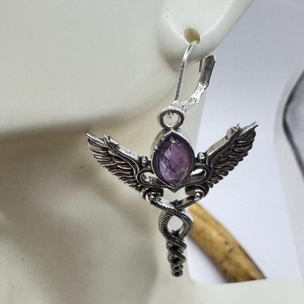 Vintage Purple Amethyst Dangle Earrings Sterling Silver Design Statement Leverbacks