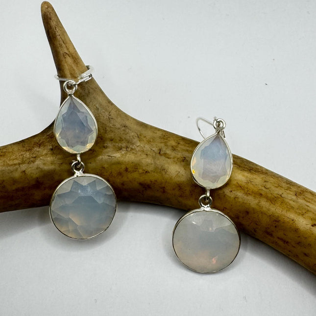 Vintage White Opal Glass Dangle Earrings Sterling Silver Design Statement Leverbacks